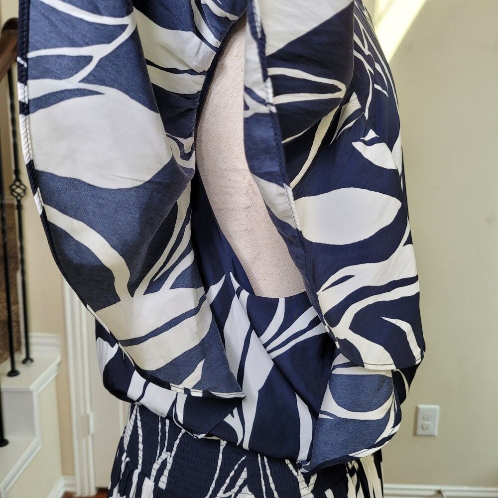 Chico's Floral Tiered Smocked Waist Maxi Dress Blue White Women 16 (Size 3) - Picture 12 of 17